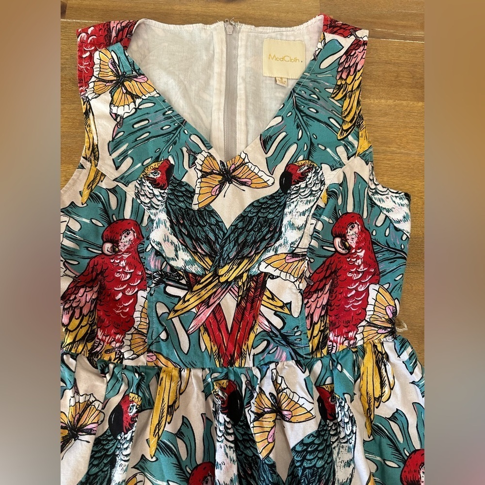 ModCloth Women’s Tropical Print Dress Small 100% Cotton - Picture 3 of 9
